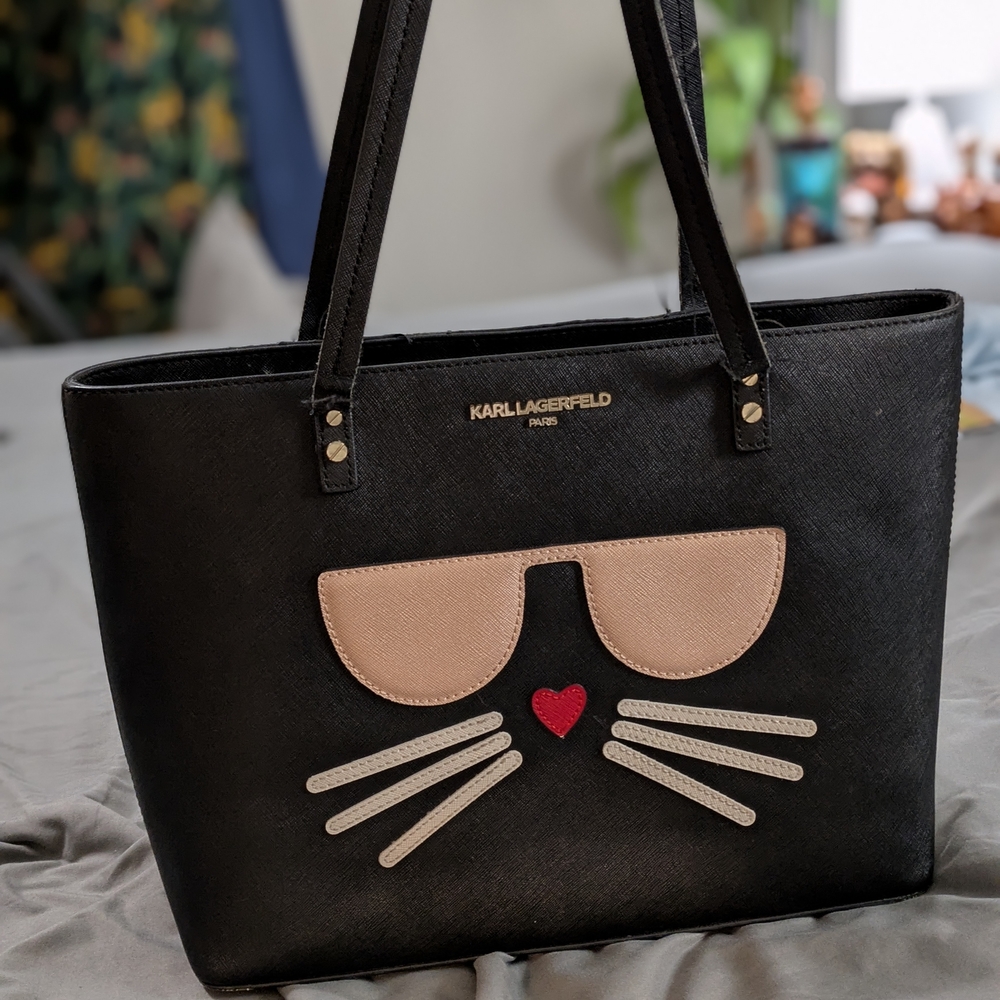 Karl Lagerfeld Black and Cream Cat Tote